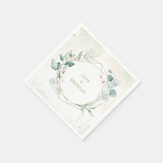 Serviette En Papier Elégant Eucalyptus Verdure Or Mariage géométrique (Coin)