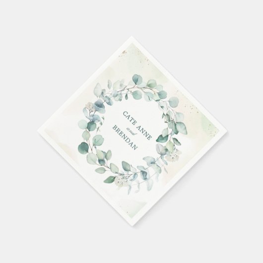 Serviette En Papier Elégant Eucalyptus Verdure Wreath Mariage rustique (Coin)