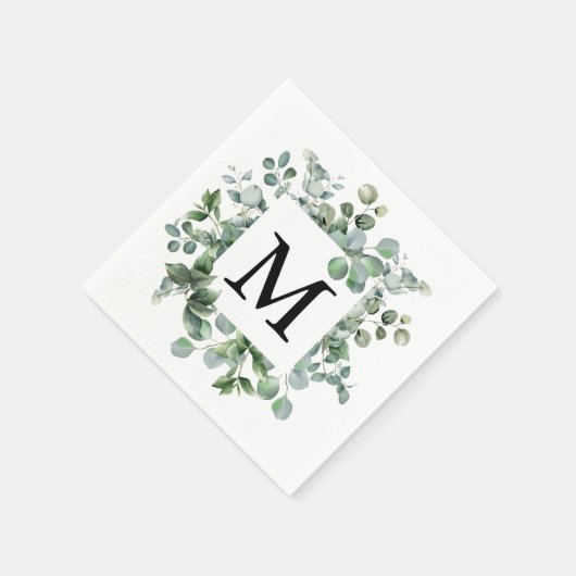 Serviette En Papier Elégant Eucalyptus Vert papier Mariage (Coin)