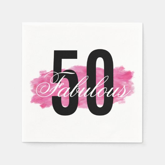 Serviette En Papier Elégant Fabulous 50 Rose Aquarelle Anniversaire (Devant)
