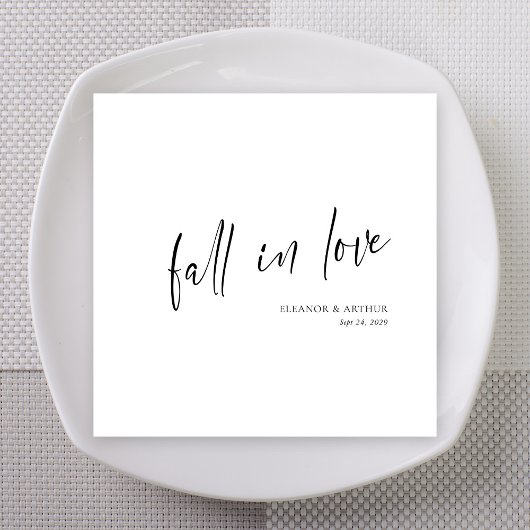 Serviette En Papier Elegant Fall in Love Script Minimalist Wedding