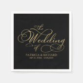 Serviette En Papier Élégant Faux Foil Black Gold Calligraphy Mariage (Devant)