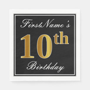 Serviette En Papier Elégant, Faux Gold 10e anniversaire + Nom personna