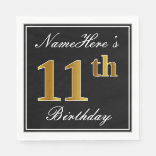 Serviette En Papier Elégant, Faux Gold 11e anniversaire + Nom personna