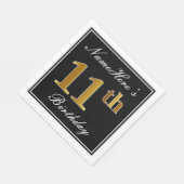 Serviette En Papier Elégant, Faux Gold 11e anniversaire + Nom personna (Coin)