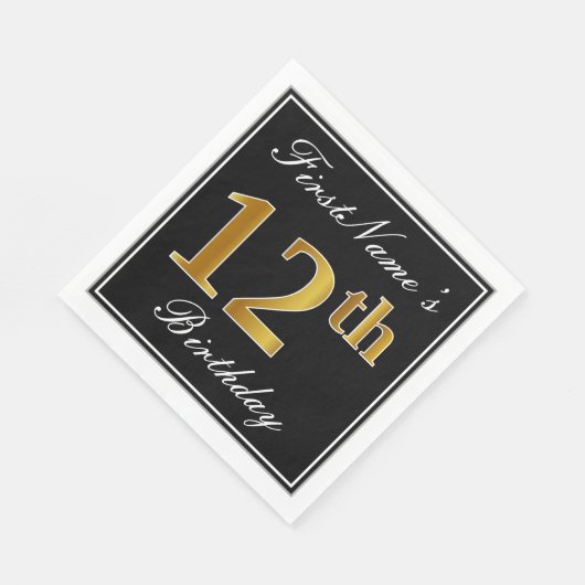 Serviette En Papier Elégant, Faux Gold 12ème anniversaire + Nom person (Coin)