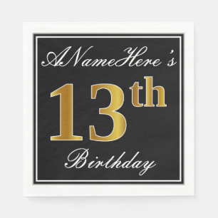 Serviette En Papier Elégant, Faux Gold 13e anniversaire + Nom personn