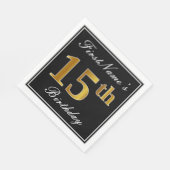 Serviette En Papier Elégant, Faux Gold 15e anniversaire + Nom personna (Coin)