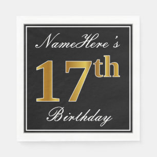 Serviette En Papier Elégant, Faux Gold 17e anniversaire + Nom personna