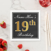 Serviette En Papier Elégant, Faux Gold 19e anniversaire + Nom personna (En situation)