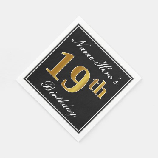 Serviette En Papier Elégant, Faux Gold 19e anniversaire + Nom personna (Coin)