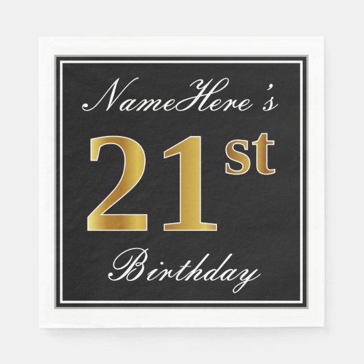Serviette En Papier Elégant, Faux Gold 21e anniversaire + Nom personna (Devant)
