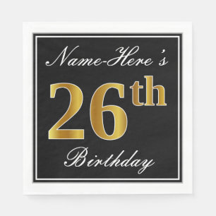 Serviette En Papier Elégant, Faux Gold 26e anniversaire + Nom personna