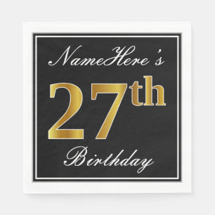 Serviette En Papier Elégant, Faux Gold 27e anniversaire + Nom personna