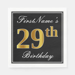 Serviette En Papier Elégant, Faux Gold 29e anniversaire + Nom personna