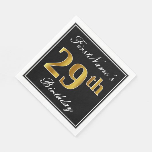 Serviette En Papier Elégant, Faux Gold 29e anniversaire + Nom personna (Coin)