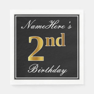 Serviette En Papier Elégant, Faux Gold 2e anniversaire + Nom personnal