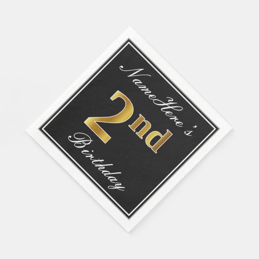 Serviette En Papier Elégant, Faux Gold 2e anniversaire + Nom personnal (Coin)