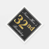 Serviette En Papier Elégant, Faux Gold 32e anniversaire + Nom personna (Coin)
