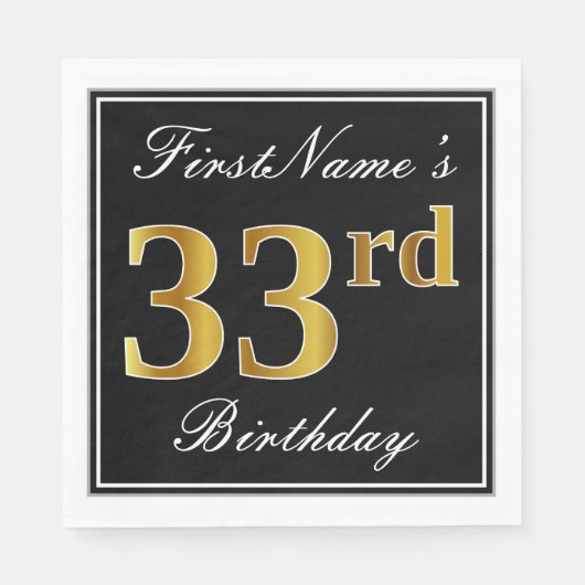 Serviette En Papier Elégant, Faux Gold 33ème anniversaire + Nom person (Devant)