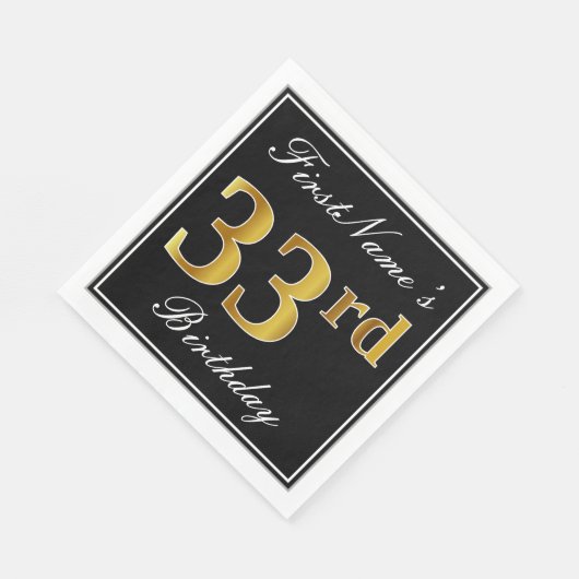 Serviette En Papier Elégant, Faux Gold 33ème anniversaire + Nom person (Coin)