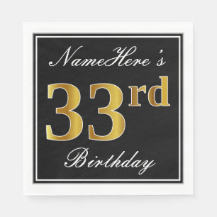 Serviette En Papier Elégant, Faux Gold 33ème anniversaire + Nom person