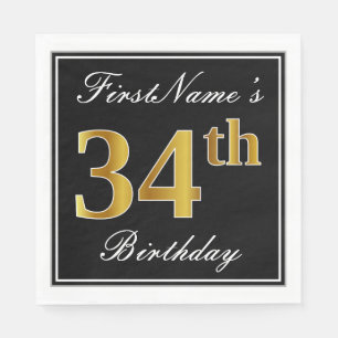 Serviette En Papier Elégant, Faux Gold 34e anniversaire + Nom personna