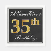 Serviette En Papier Elégant, Faux Gold 35e anniversaire + Nom personna (Devant)