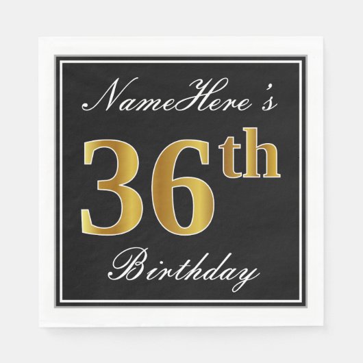 Serviette En Papier Elégant, Faux Gold 36e anniversaire + Nom personna (Devant)