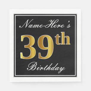 Serviette En Papier Elégant, Faux Gold 39e anniversaire + Nom personna