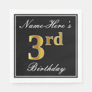 Serviette En Papier Elégant, Faux Gold 3ème anniversaire + Nom personn