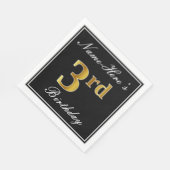 Serviette En Papier Elégant, Faux Gold 3ème anniversaire + Nom personn (Coin)