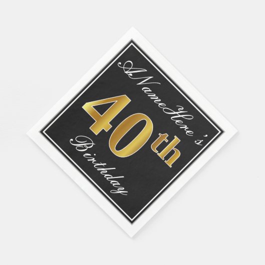 Serviette En Papier Elégant, Faux Gold 40e anniversaire + Nom personna (Coin)