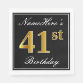 Serviette En Papier Elégant, Faux Gold 41ème Anniversaire + Nom person (Devant)