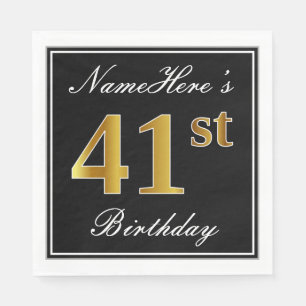 Serviette En Papier Elégant, Faux Gold 41ème Anniversaire + Nom person