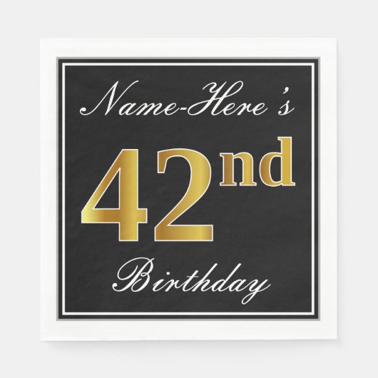 Serviette En Papier Elégant, Faux Gold 42e anniversaire + Nom personna (Devant)