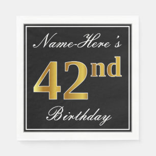 Serviette En Papier Elégant, Faux Gold 42e anniversaire + Nom personna
