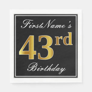 Serviette En Papier Elégant, Faux Gold 43ème anniversaire + Nom person