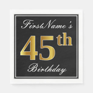Serviette En Papier Élégant, Faux Gold 45e anniversaire + Nom person
