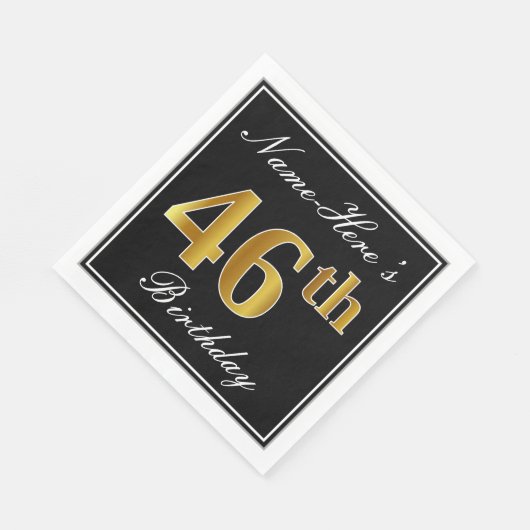 Serviette En Papier Elégant, Faux Gold 46e anniversaire + Nom personna (Coin)