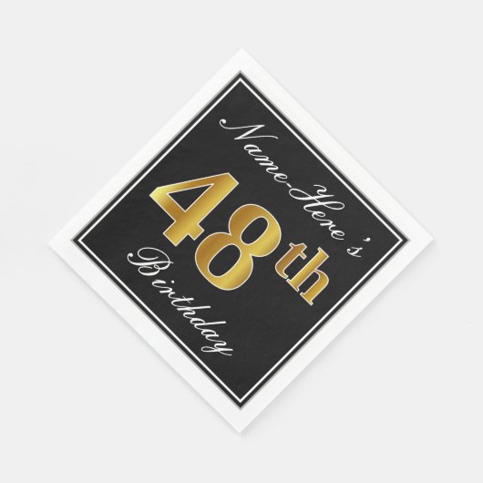 Serviette En Papier Elégant, Faux Gold 48ème anniversaire + Nom person (Coin)