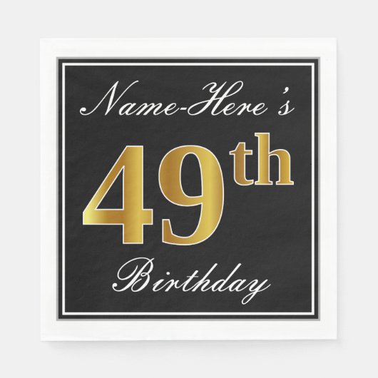 Serviette En Papier Elégant, Faux Gold 49e anniversaire + Nom personna (Devant)