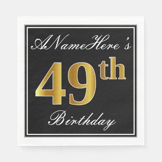 Serviette En Papier Elégant, Faux Gold 49e anniversaire + Nom personna (Devant)