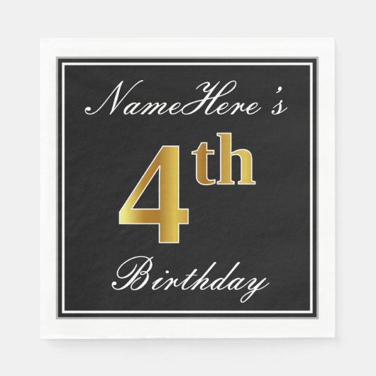 Serviette En Papier Elégant, Faux Gold 4ème anniversaire + Nom personn (Devant)