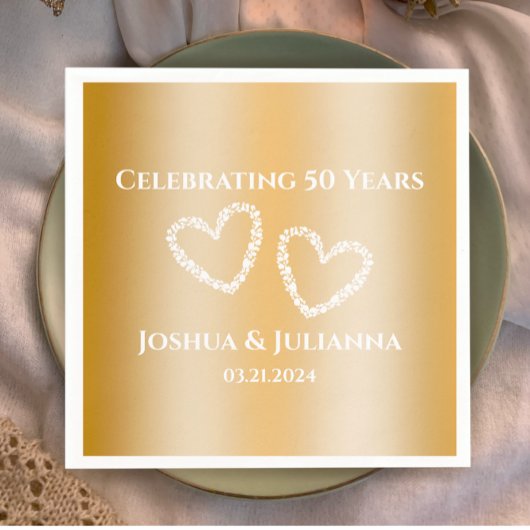 Serviette En Papier Élégant Faux Gold 50e anniversaire Mariage sur mes