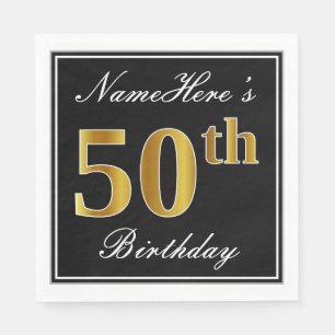 Serviette En Papier Elégant, Faux Gold 50e anniversaire + Nom personn