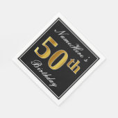 Serviette En Papier Elégant, Faux Gold 50e anniversaire + Nom personna (Coin)