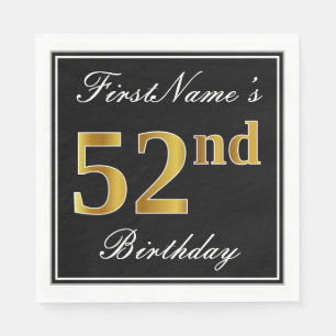 Serviette En Papier Elégant, Faux Gold 52e anniversaire + Nom personna
