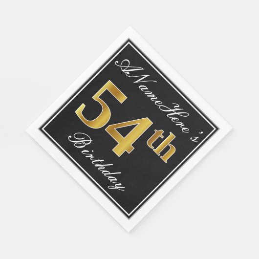Serviette En Papier Elégant, Faux Gold 54e anniversaire + Nom personna (Coin)