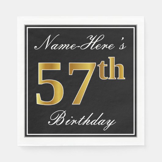 Serviette En Papier Elégant, Faux Gold 57e anniversaire + Nom personna (Devant)